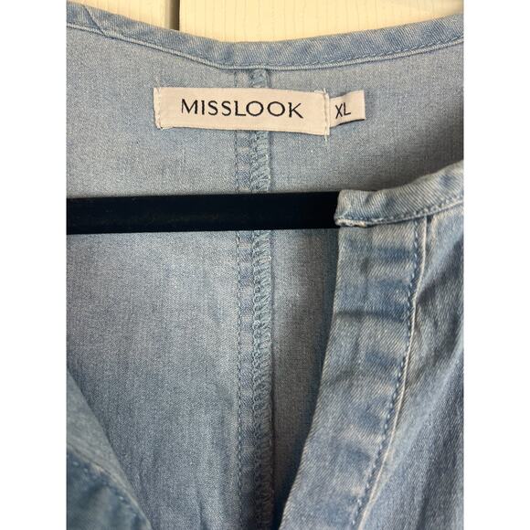 Misslook Denim Maxi Dress XL (Runs L) Sleeveless Blue Jean Dress Minimal Pockets - Picture 2 of 8